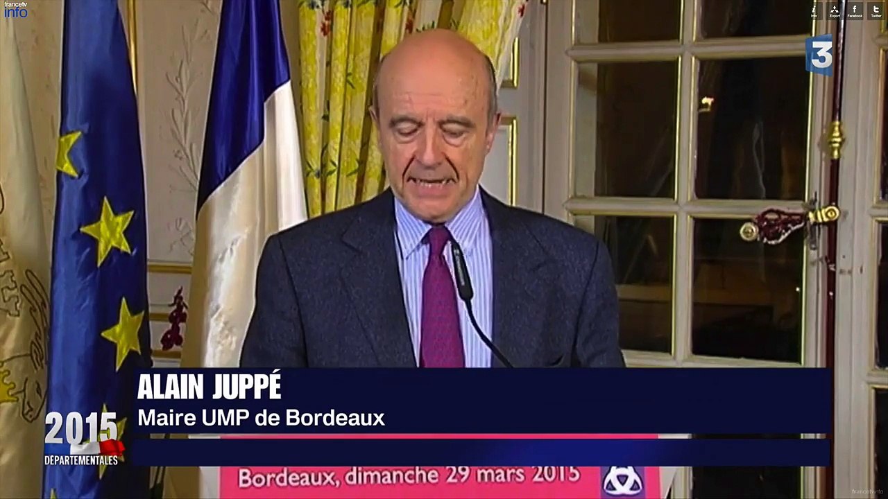 Départementales - Alain Juppé : "Ce soir, c'est la victoire de la stratégie d'alliance UMP-UDI-MoDem"
