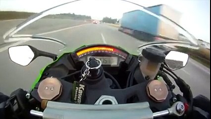 Motorcycle driving at 186 mph equals 300 km/h.