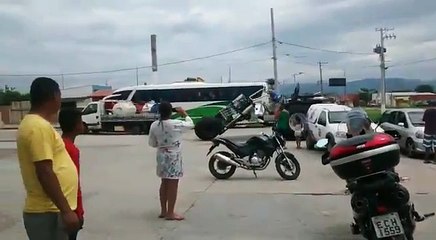 Inventor turns a truck on a bike