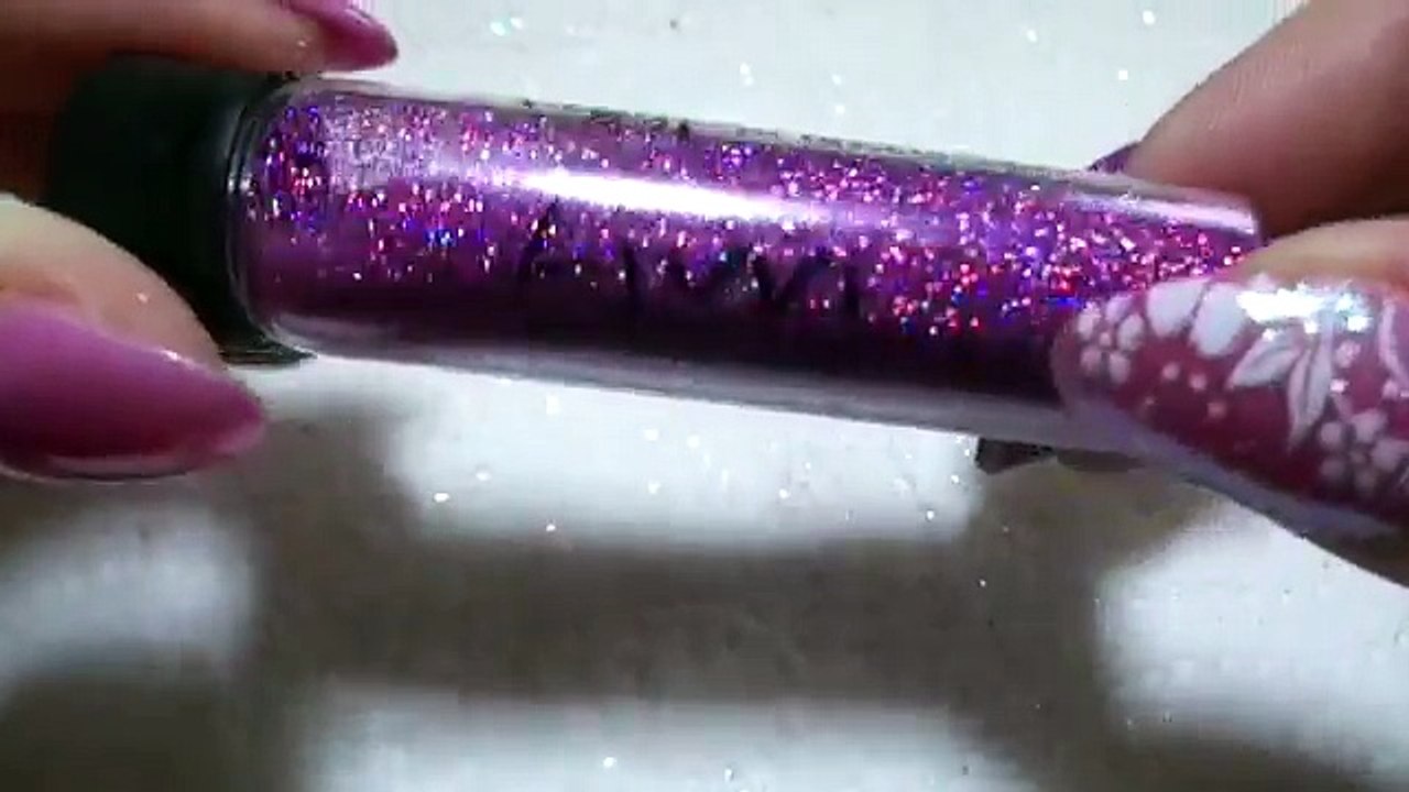 Glitter Spring floral nails