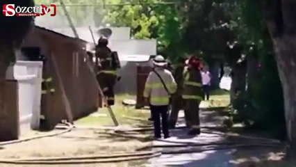 İtfaiyeci alevlerin arasına böyle düştü