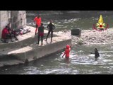 Pelago (FI) - L'ispezione del pilone del ponte sul fiume Sieve (23.03.15)