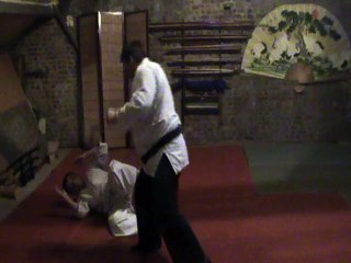 Sol contre debout : mawashi geri (koshi)