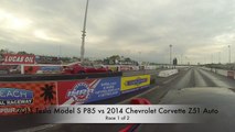 2013 Tesla Model S P85 vs 2014 Chevrolet Corvette C7 Z51 Drag Racing 1/4 Mile Heads up