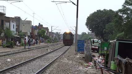 Pakistan Railway Diesel Engine with complete train 19 July 2012 evening Lahore Pakistan
