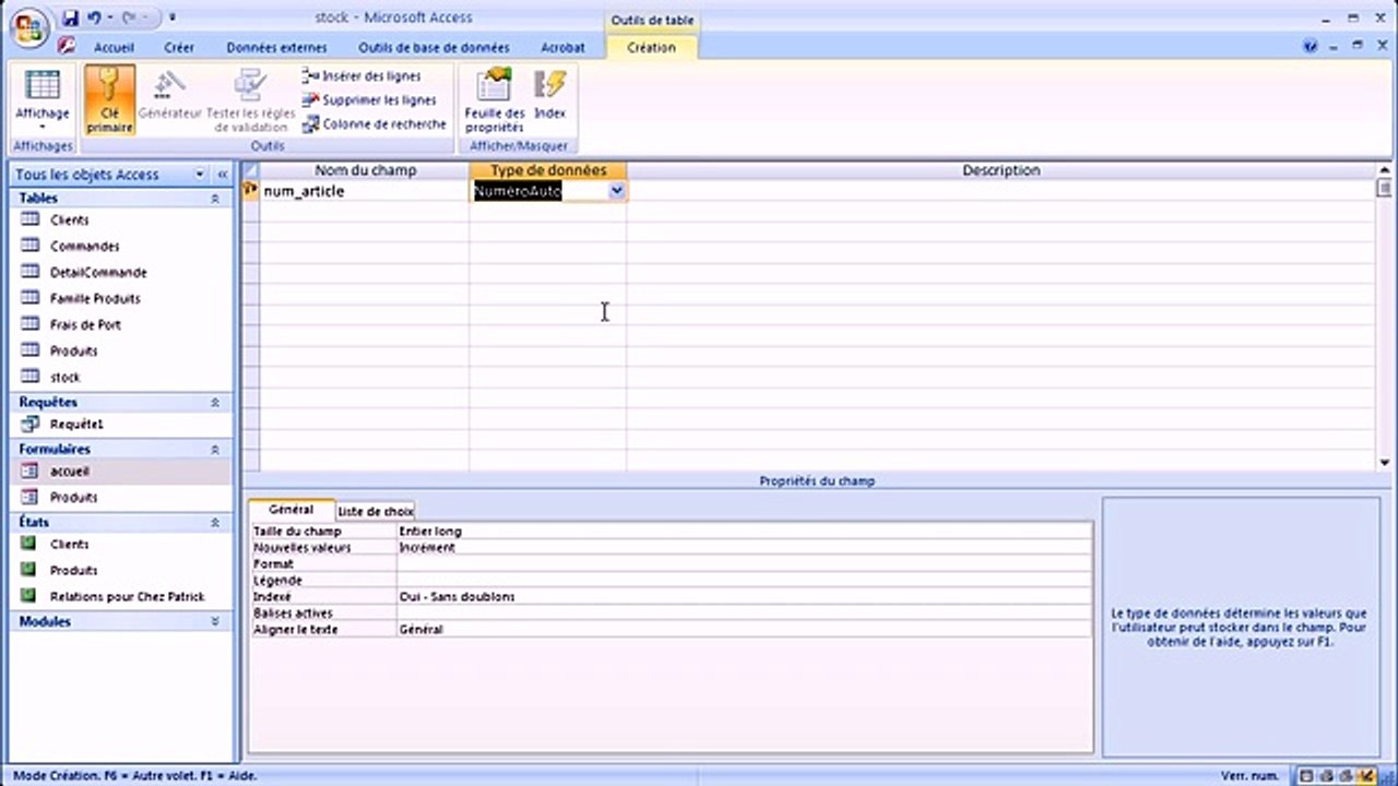 Access - comment créer une table - YouTube