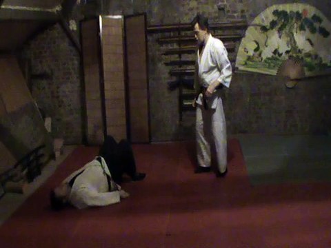 Sol contre debout lateral aux mains : tsuki jambes inversees, reaction