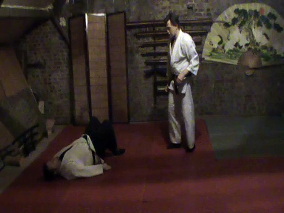 Sol contre debout lateral aux mains : tsuki jambes inversees, reaction