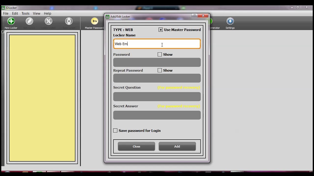 IDLocker Adding a Web Type Locker