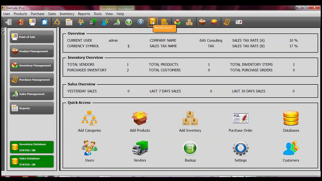 StarCode Pro Creating MySql Database