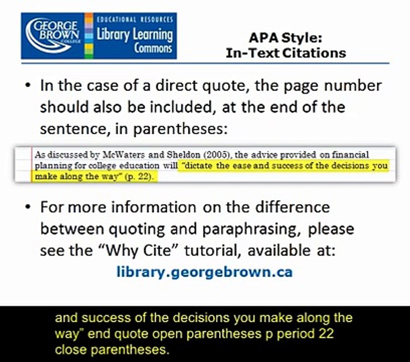 Citation Basics : Using APA Style (Open Captioned) - video Dailymotion