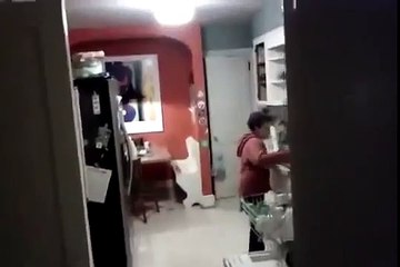 Kid has fun doing chores