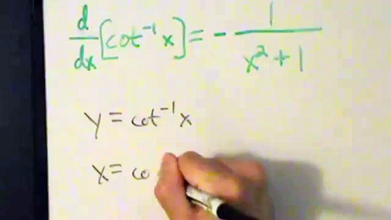 Calculus I Derivative of Inverse Cotangent Function arccot(x) Proof