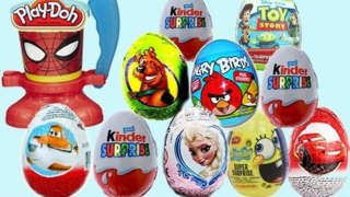10 Surprise Eggs (Angry Birds, Disney Frozen & Play Doh Can Heads!)