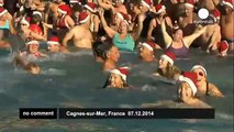 Christmas swimmers take a chilly dip in the Mediterranean - no comment