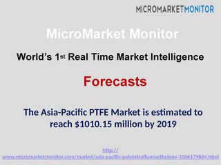 The Asia-Pacific PTFE Market is estimated to reach $1010.15 million by 2019