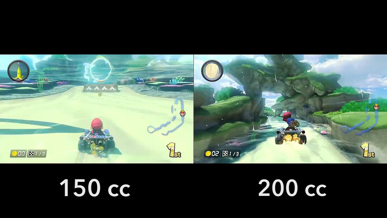 Mario Kart 8 : comparatif 200cc vs 150cc  sur le Lagon Tourbillon