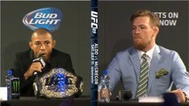 Conor McGregor takes Jose Aldos belt during UFC 189  World Tour Press Conference