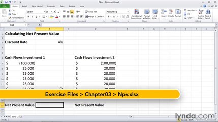 How to calculate investment NPV in Excel | lynda.com tutorial