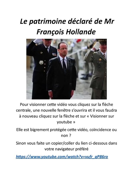Le patrimoine déclaré de Mr François Hollande vidéo 7