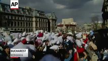 Raw: Hundreds Join Giant Pillow Fight in Romania