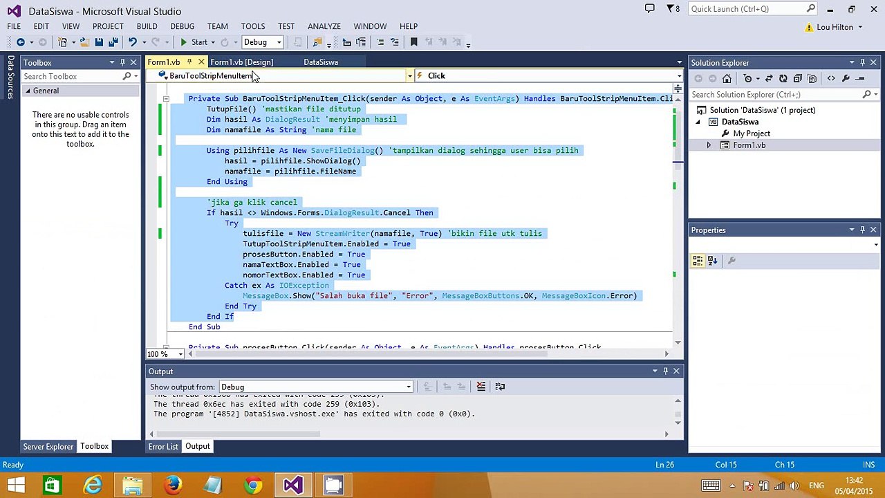 Visual Basic-Data siswa (tulis ke file txt)