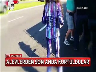 Yanan karavandan anne ve kızını son anda böyle kurtardı
