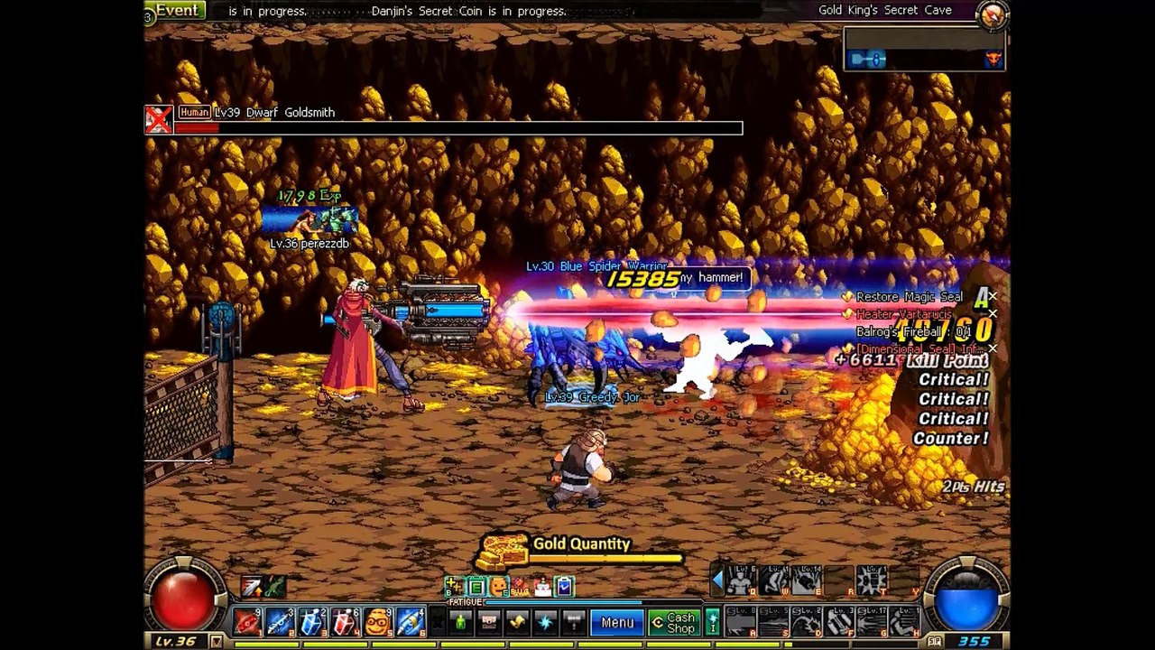 Dungeon Fighter online gameplay Gold King's secret cave dungeon lvl 36-39