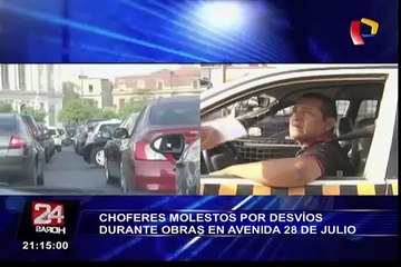 Centro de Lima: conductores molestos por obras en avenida 28 de julio
