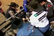 KNOCKED OUT: PBR veteran Ross Coleman gets knocked unconscious in the chute