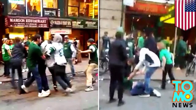 قتال شوارع يوم القديس باتريك في مانهاتن نيويورك والفيديو على الإنترنت