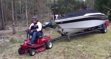 Ride-On Lawnmower Successfully Pulls a Speedboat