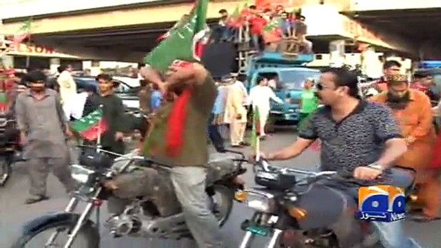 Chairman PTI Imran Khan reaches Hyderabad-Geo Reports-08 Apr 2015