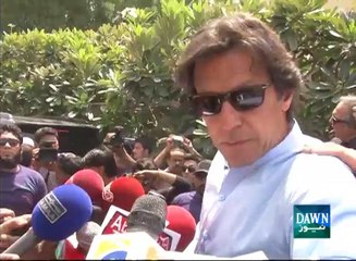 Imran Khan speaks to media in Karachi