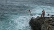 Daredevil Cliff-Jumper Escapes From Dangerous Waves