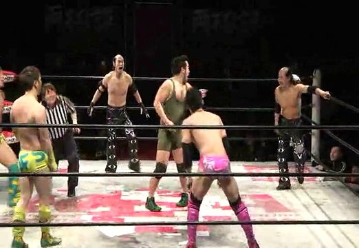 Tsutomu Osugi, Hercules Senga & Shinobu vs. Shu, Kei Brahman & Takayuki Ueki (BJW)