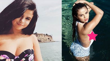 Selena Gomez See Through White Swimsuit