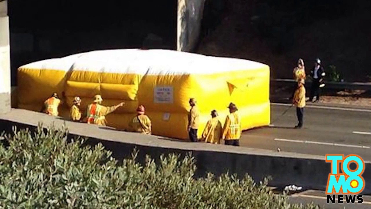 شخص يقفز على الطريقق السريع رقم5 ويوقف حركة السير في لوس أنجلس