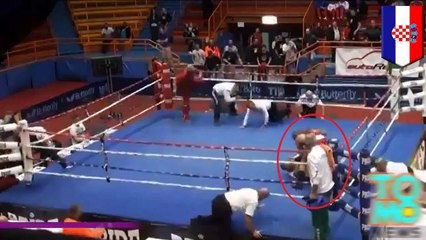 فيدو لوكار الكرواتي يطرح الحكم أرضاً بعد خسارته المباراة