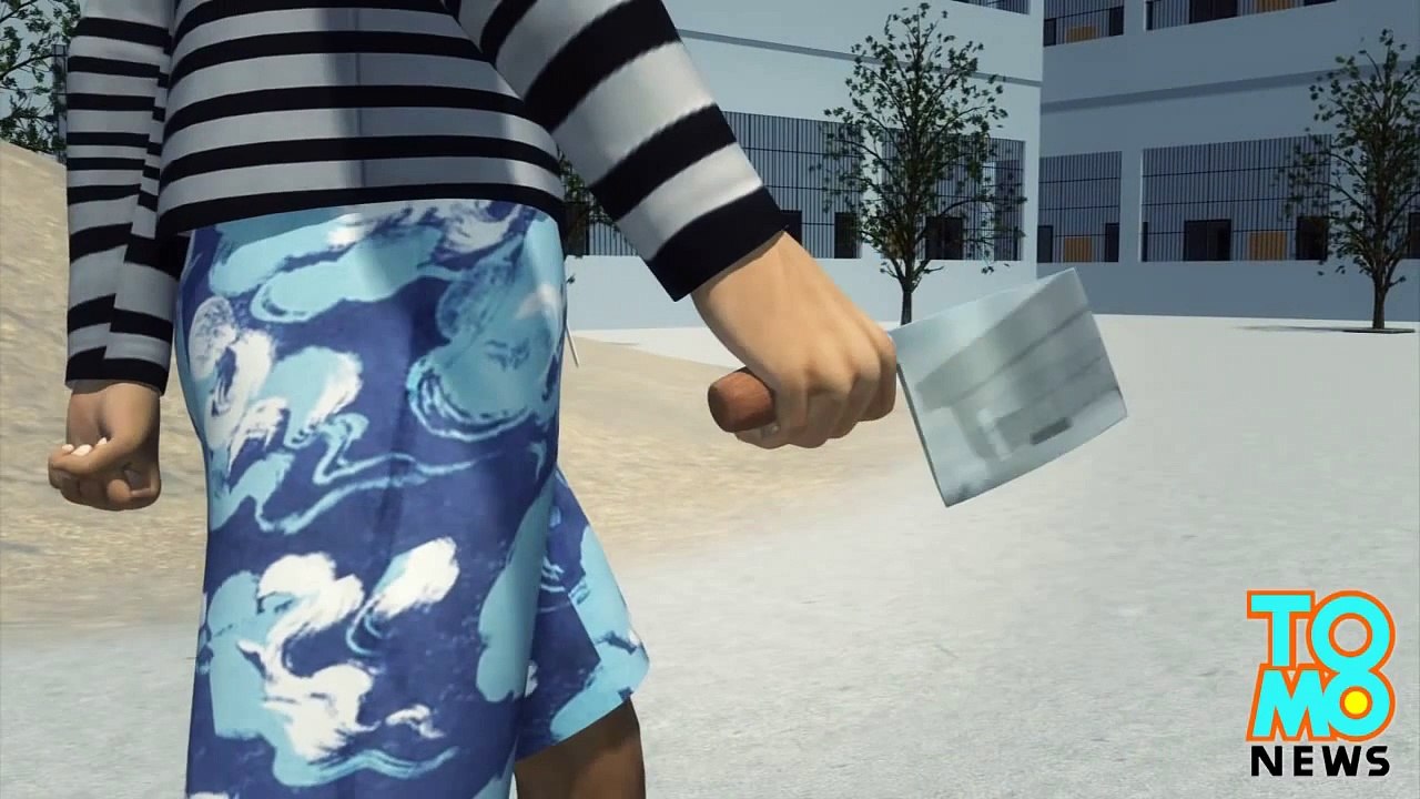 رجل مجنون يهاجم أطفال المدرسة بساطور