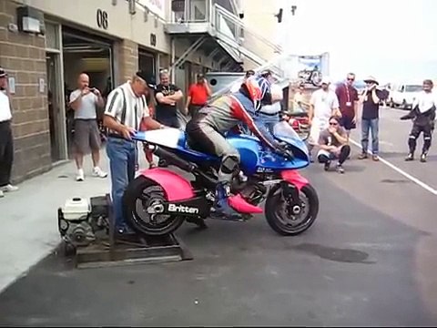 Britten motorcycle starting on rollers at Miller Motorsports