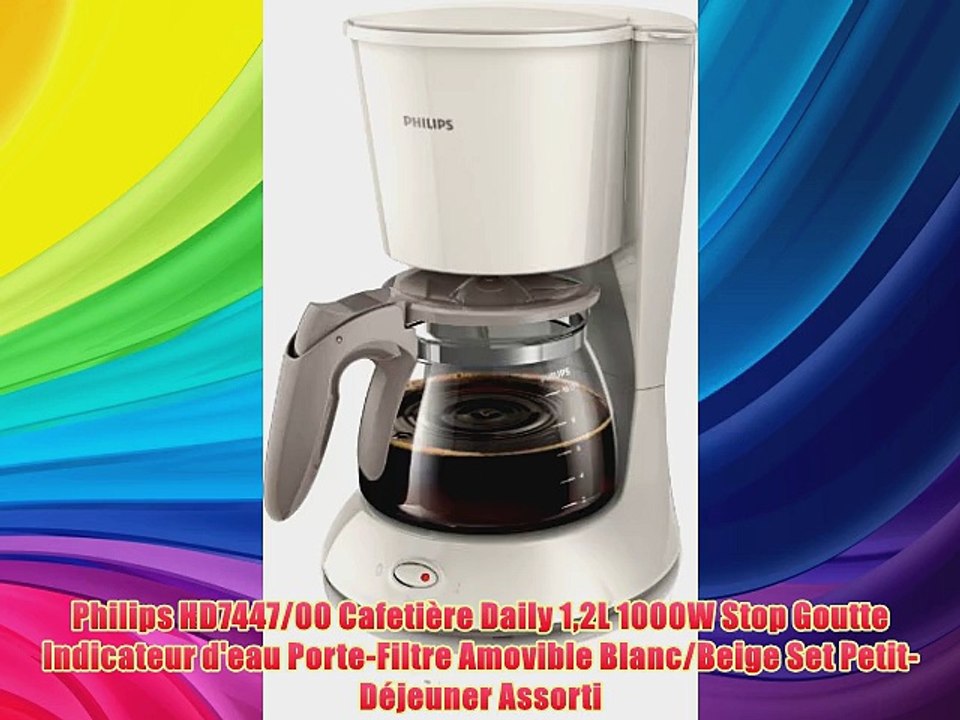 Philips HD744700 Cafetiere Daily 12L 1000W Stop Goutte Indicateur deau PorteFiltre Amovible BlancBeige Set PetitDejeuner