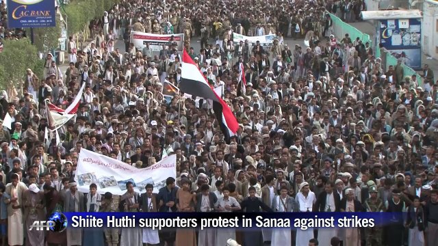Huthi supporters demonstrate in Sanaa against Saudi-led campaign