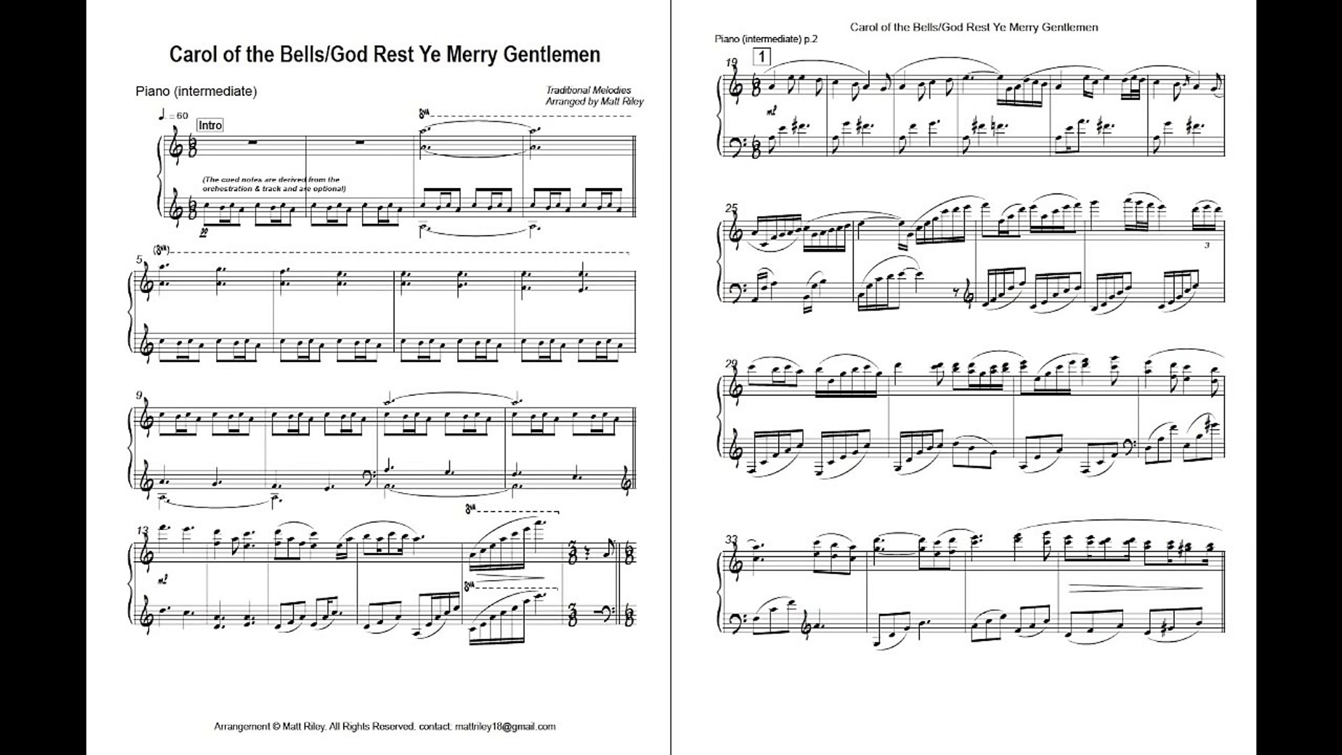 Carol Of The Bells God Rest Ye Merry Gentlemen Intermediate Piano Video Dailymotion