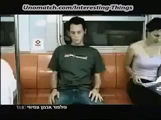 Young Lady Copying Man in Train