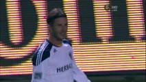 David Beckham scores goal off of a corner kick