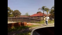 Aussie Drunk Man walk through fence