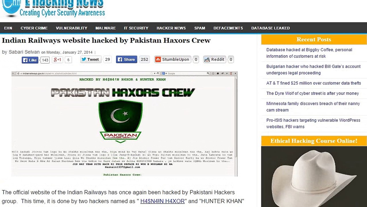 indian railway  website hack by pakistani hackers
