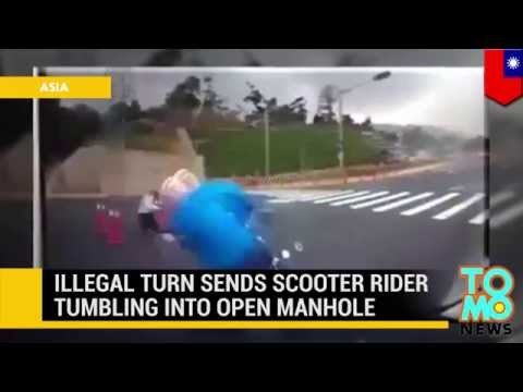 Motociclista vuela tras accidente y cae en alcantarilla abierta