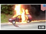VIDEO: Une Toyota prend feu au milieu de la route faisant un mort et deux perturbés